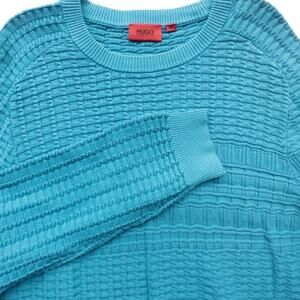 Hugo Boss Men's Pullover Sweater Turquoise Cotton Textured Knit Crew Neck XXL